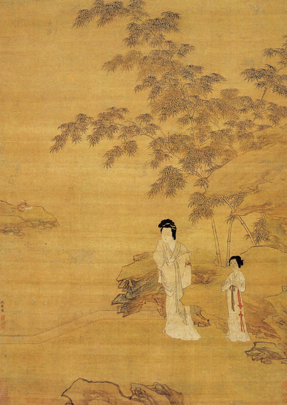 明·仇英《修竹仕女图》-中国诗书画家网